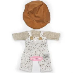 Vêtements pour poupées Nines d'Onil 30 cm - Mia - Bavoir et bretelles avec impression naturelle et bonnet
